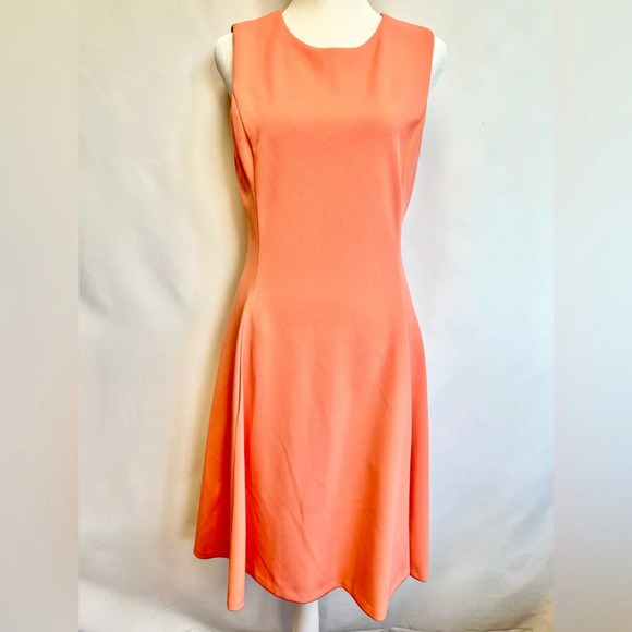 NWT DKNY Fit And Flare Peach Midi Sleeveless Dress Pockets Formal Casual Size 4 - Picture 3 of 15
